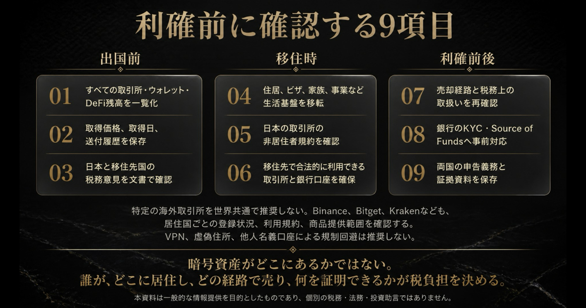 暗号資産を海外移住後に利確する前の9項目チェックリスト