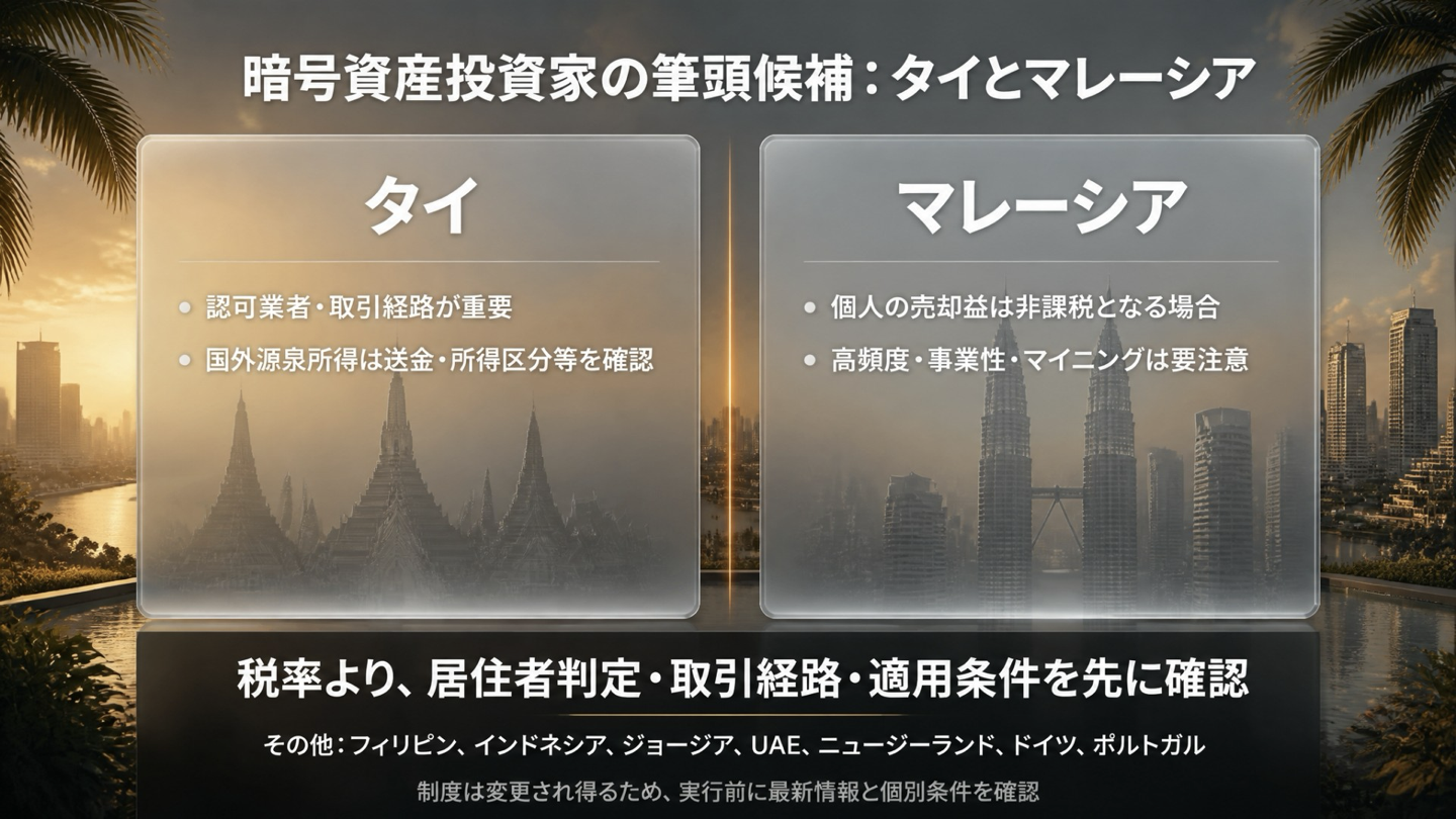 暗号資産投資家がタイとマレーシアを検討する際の税務論点