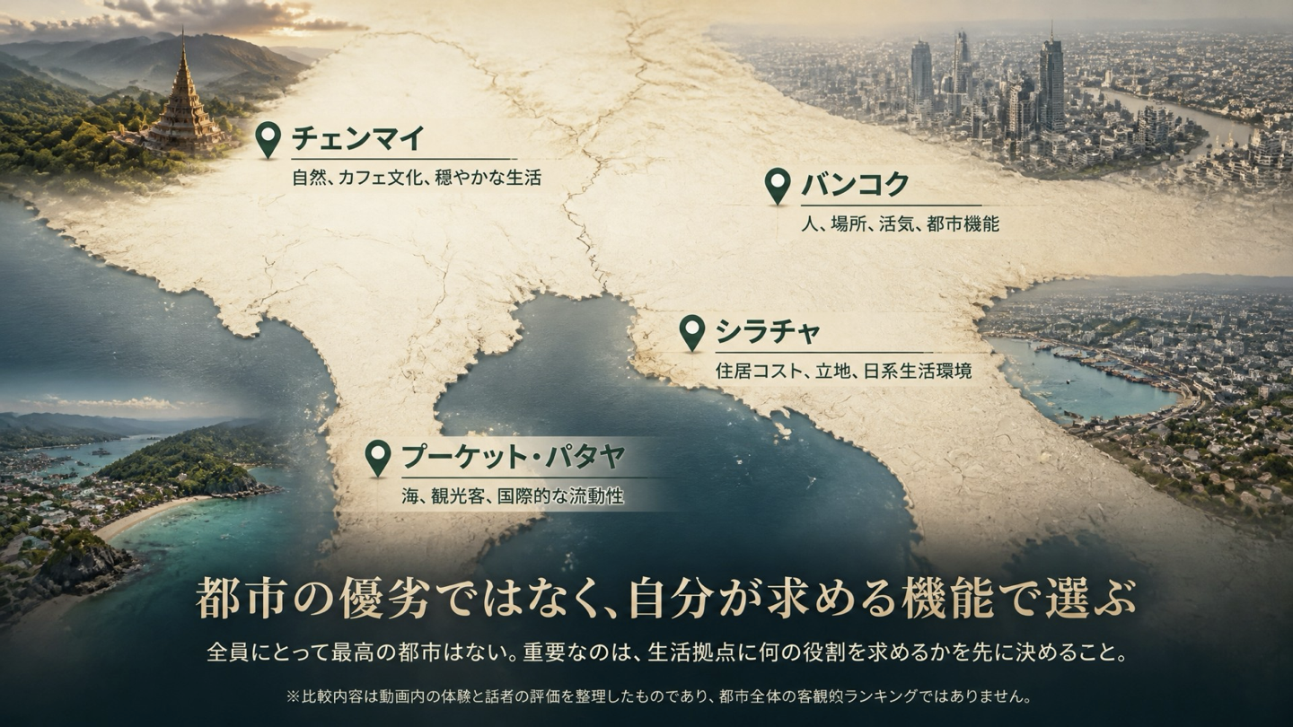 バンコク、チェンマイ、シラチャ、プーケット・パタヤの役割比較