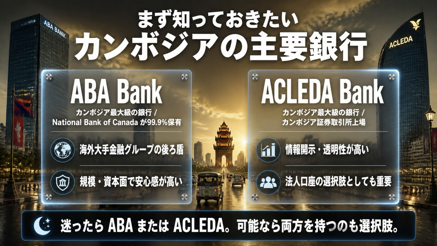 カンボジアの主要銀行ABA BankとACLEDA Bank