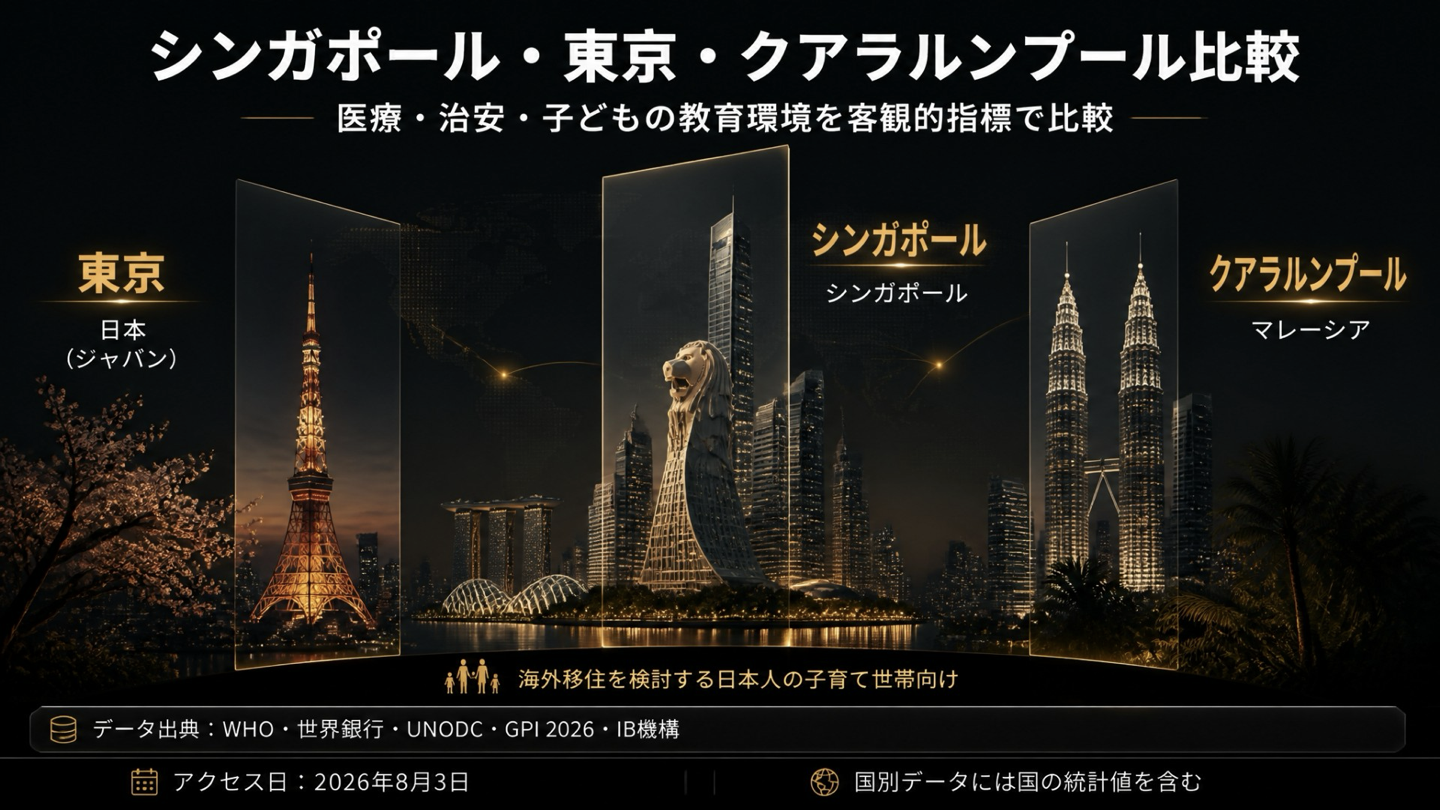 東京・シンガポール・クアラルンプールの医療・治安・教育環境比較