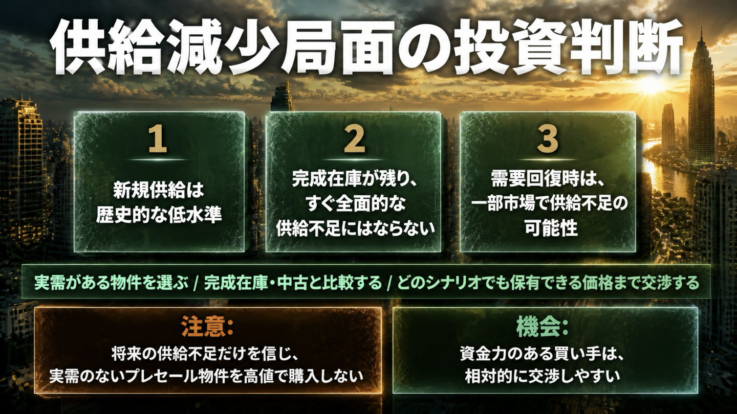 供給減少局面で実需と保有可能価格を重視する投資判断