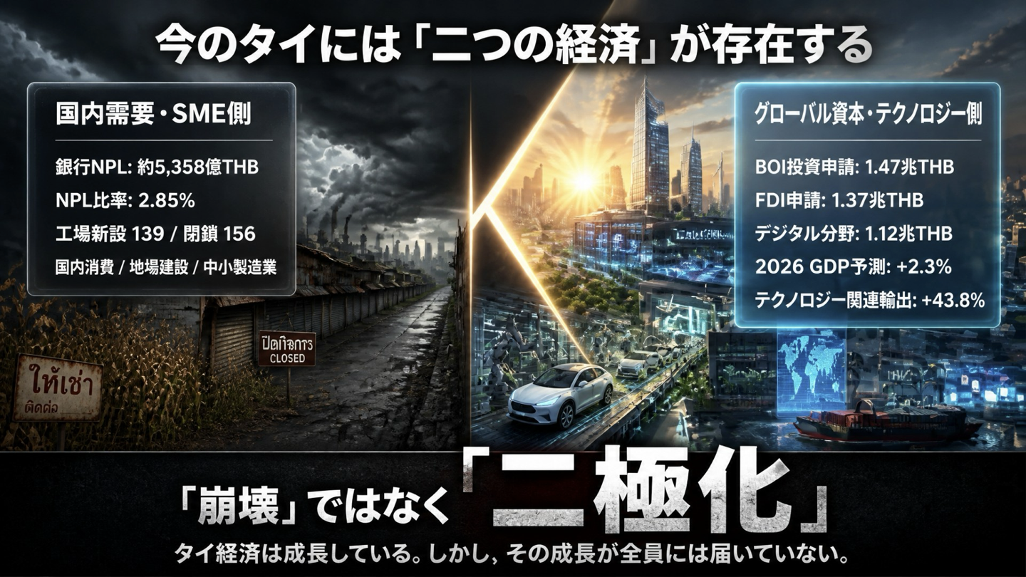 国内需要とSME側、グローバル資本とテクノロジー側に分かれるタイ経済