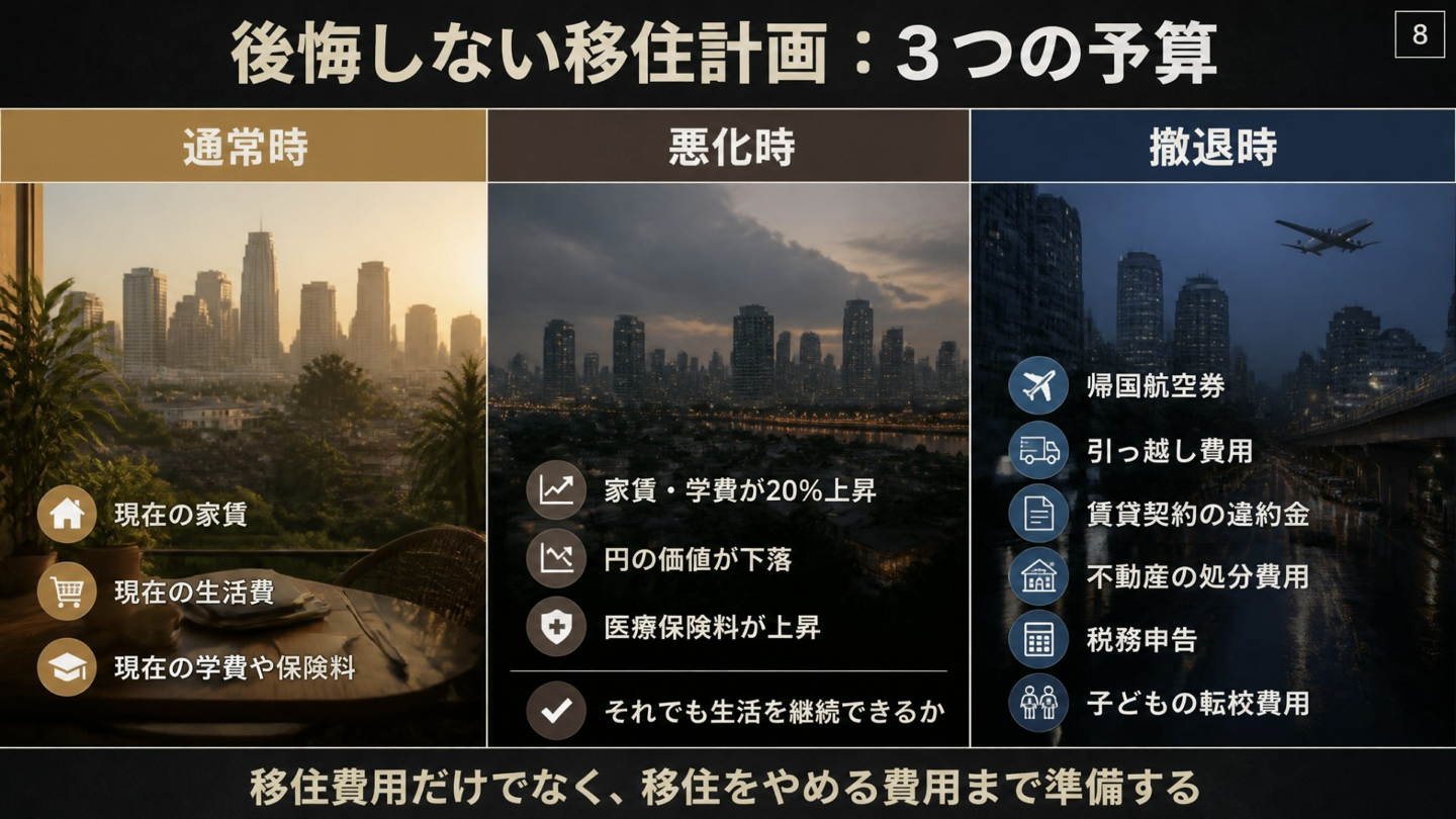 通常時・悪化時・撤退時の3つの移住予算